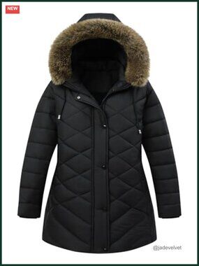 Women's Plus Size Down Parka Puffer Coat with Detachable Hood, Waterproof,